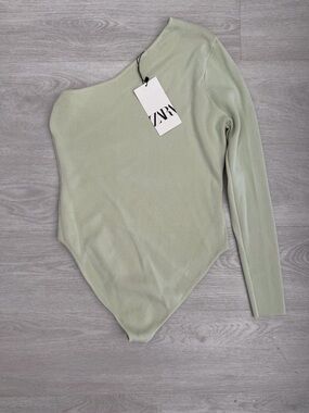 ZARA Light Sage One-Shoulder Bodysuit